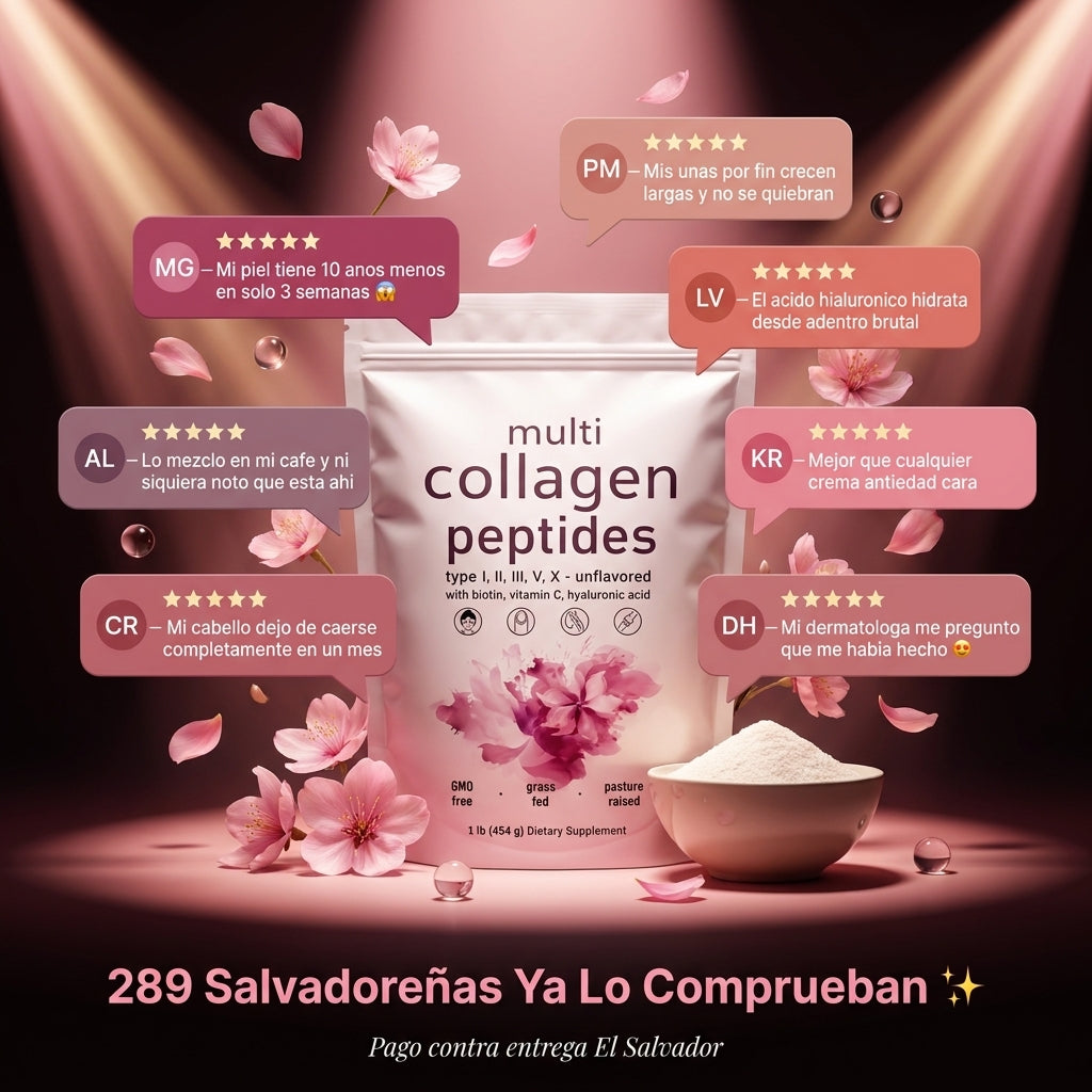 Multi Collagen Peptides — Piel Radiante, Cabello Fuerte y Uñas Perfectas Con 5 Tipos De Colágeno + Biotina, Vitamina C y Ácido Hialurónico ✨🌸