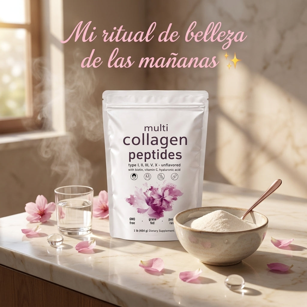 Multi Collagen Peptides — Piel Radiante, Cabello Fuerte y Uñas Perfectas Con 5 Tipos De Colágeno + Biotina, Vitamina C y Ácido Hialurónico ✨🌸