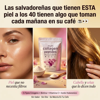 Multi Collagen Peptides — Piel Radiante, Cabello Fuerte y Uñas Perfectas Con 5 Tipos De Colágeno + Biotina, Vitamina C y Ácido Hialurónico ✨🌸
