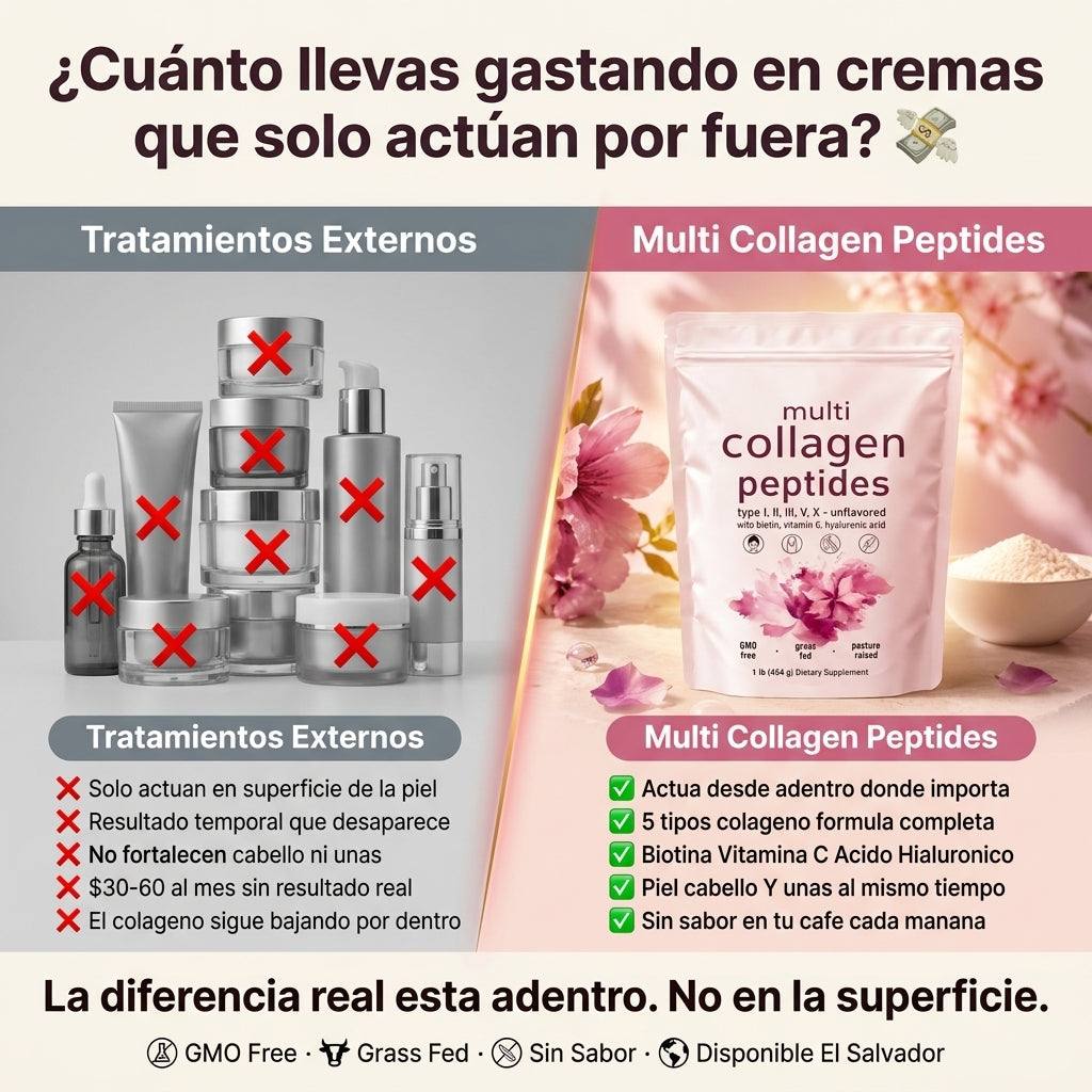 Multi Collagen Peptides — Piel Radiante, Cabello Fuerte y Uñas Perfectas Con 5 Tipos De Colágeno + Biotina, Vitamina C y Ácido Hialurónico ✨🌸