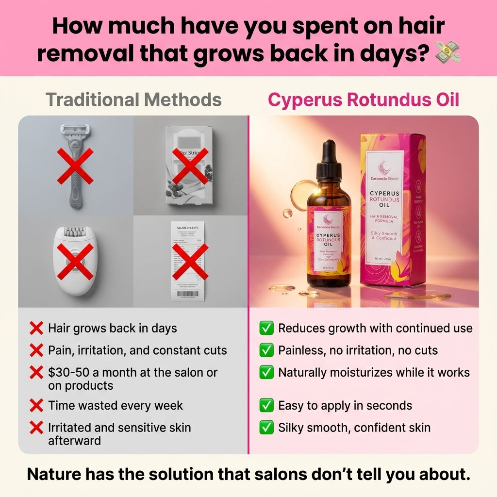 Cyperus Rotundus Oil — Reduce El Vello Corporal No Deseado Naturalmente Con La Fórmula Hair Removal De Caramela Beauty 🌿✨