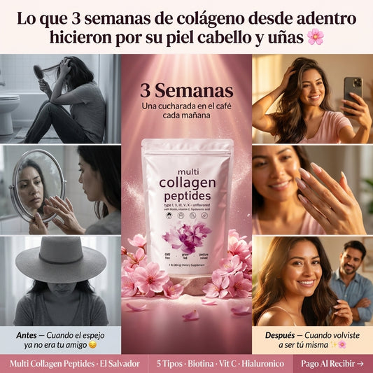 Multi Collagen Peptides — Piel Radiante, Cabello Fuerte y Uñas Perfectas Con 5 Tipos De Colágeno + Biotina, Vitamina C y Ácido Hialurónico ✨🌸